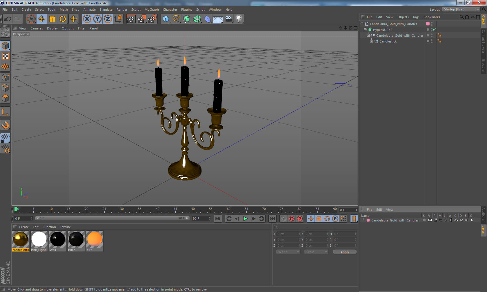 3D Candelabra Gold with Candles model