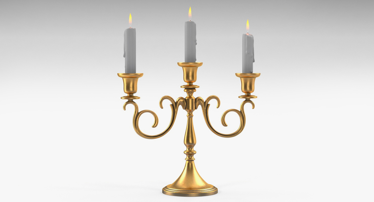 Candelabra Gold with Candles 3D Model, view 3