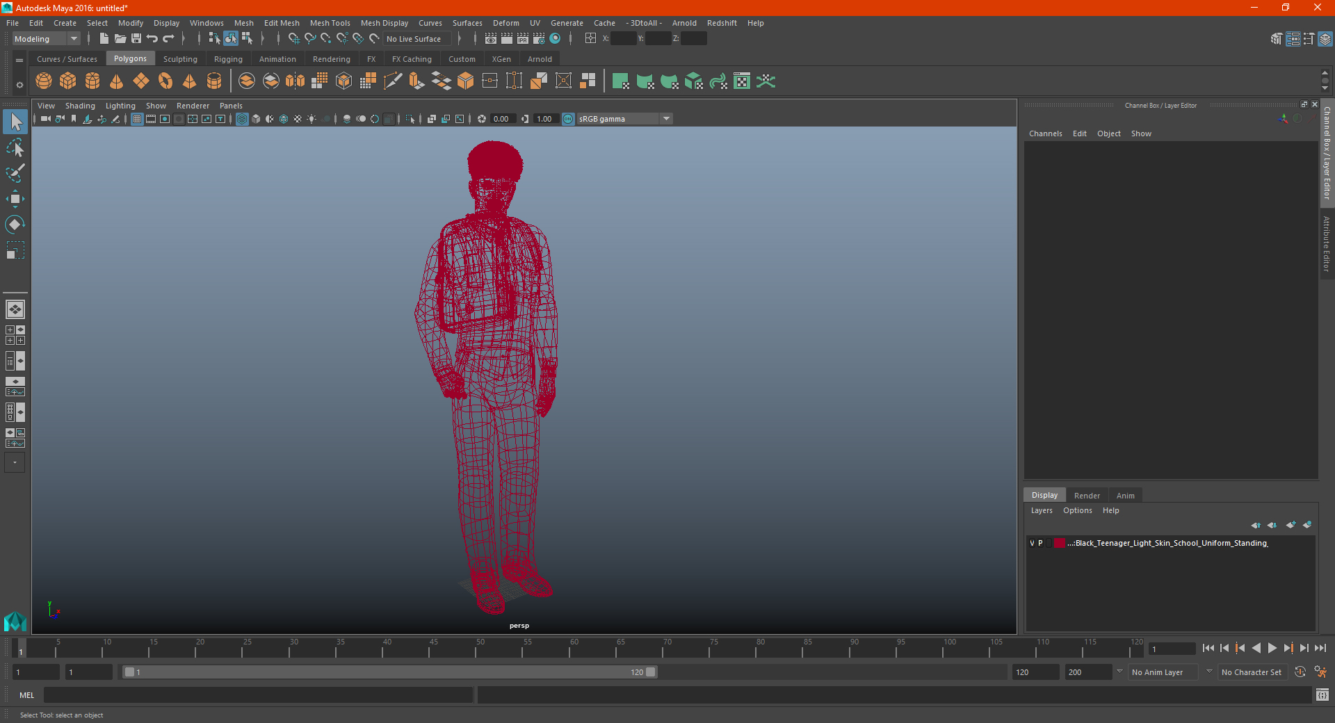 Black Teenager Light Skin School Uniform Standing Pose 3D model