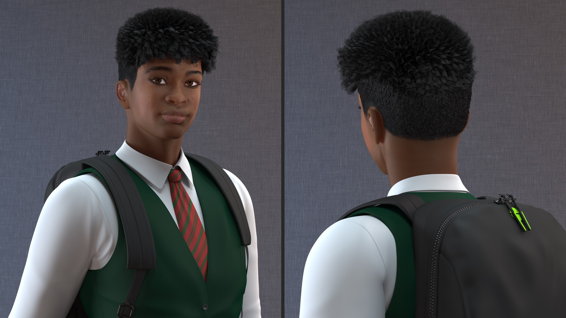 Black Teenager Light Skin School Uniform Standing Pose 3D model