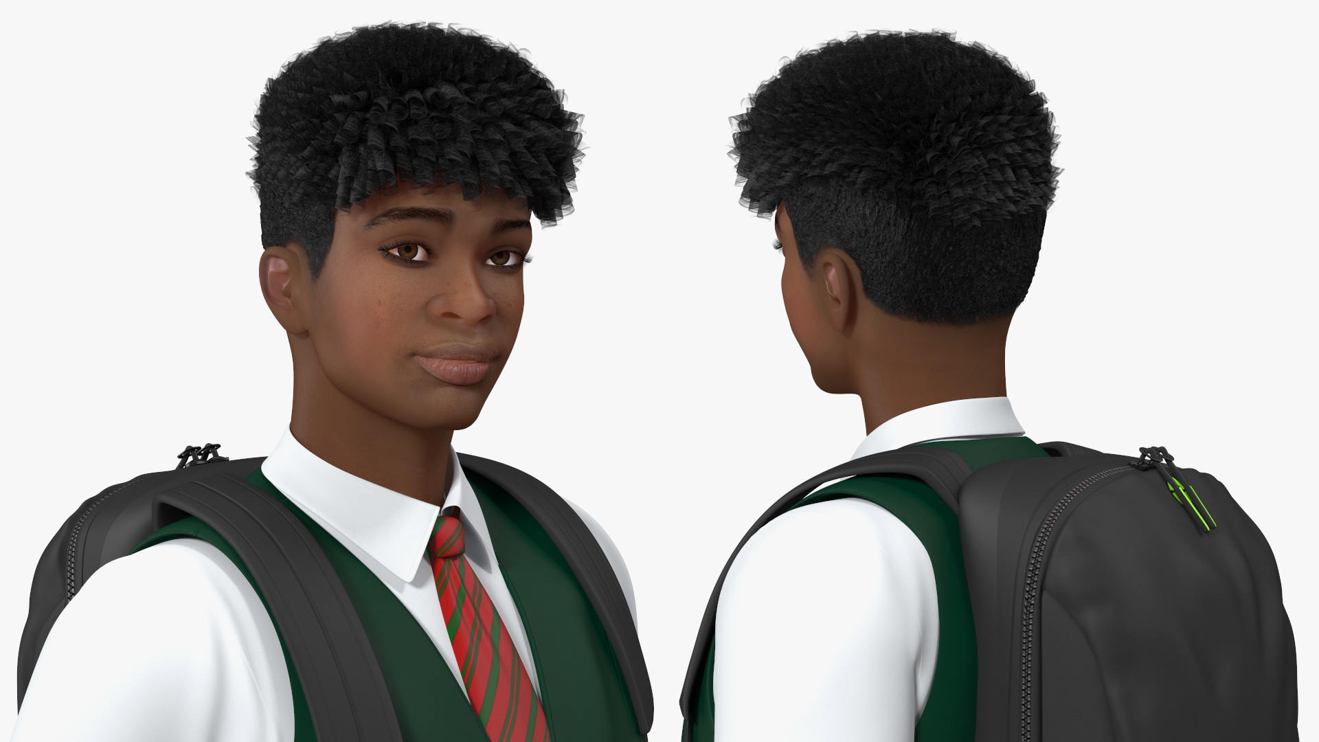 Black Teenager Light Skin School Uniform Standing Pose 3D model