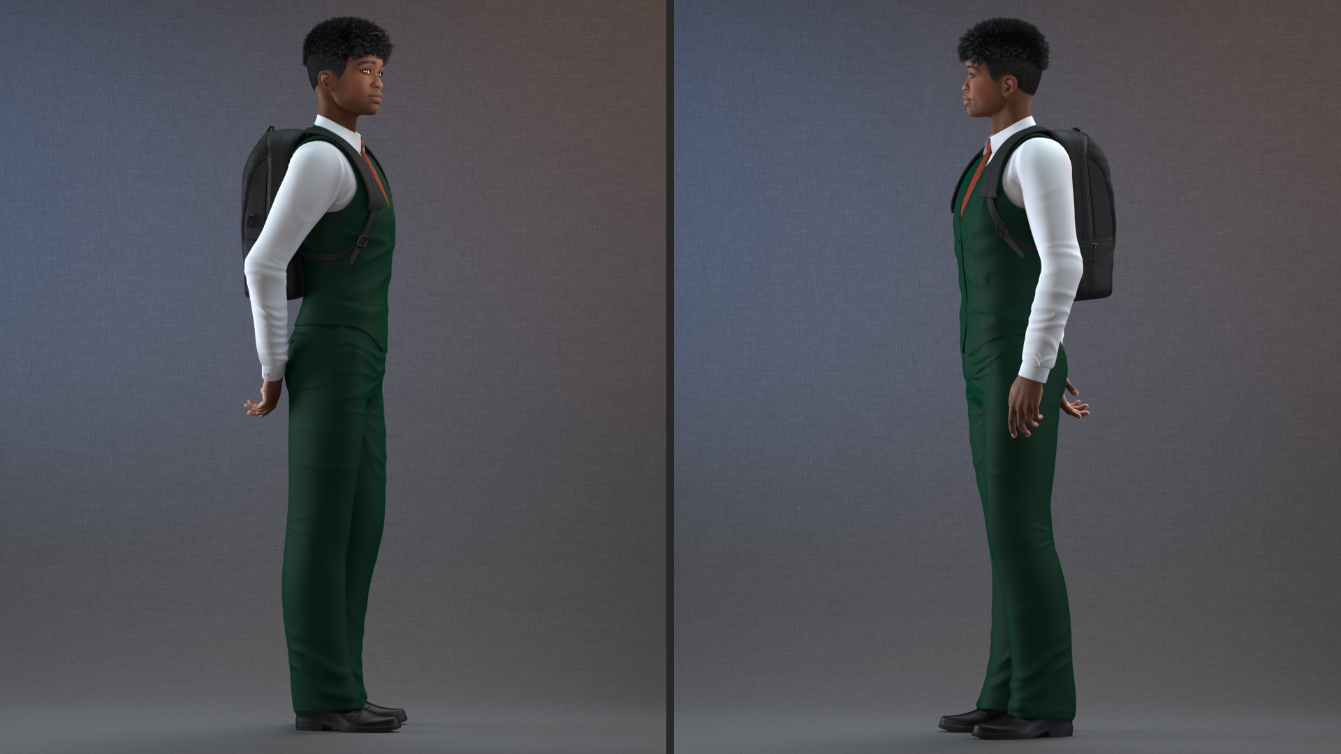 Black Teenager Light Skin School Uniform Standing Pose 3D model