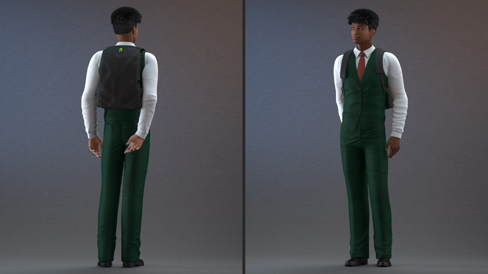 Black Teenager Light Skin School Uniform Standing Pose 3D model