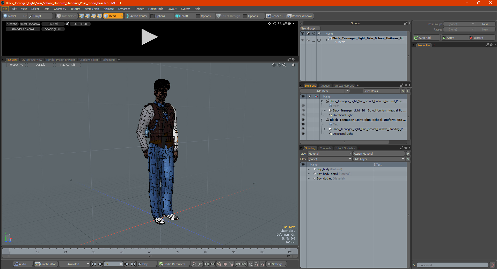 Black Teenager Light Skin School Uniform Standing Pose 3D model