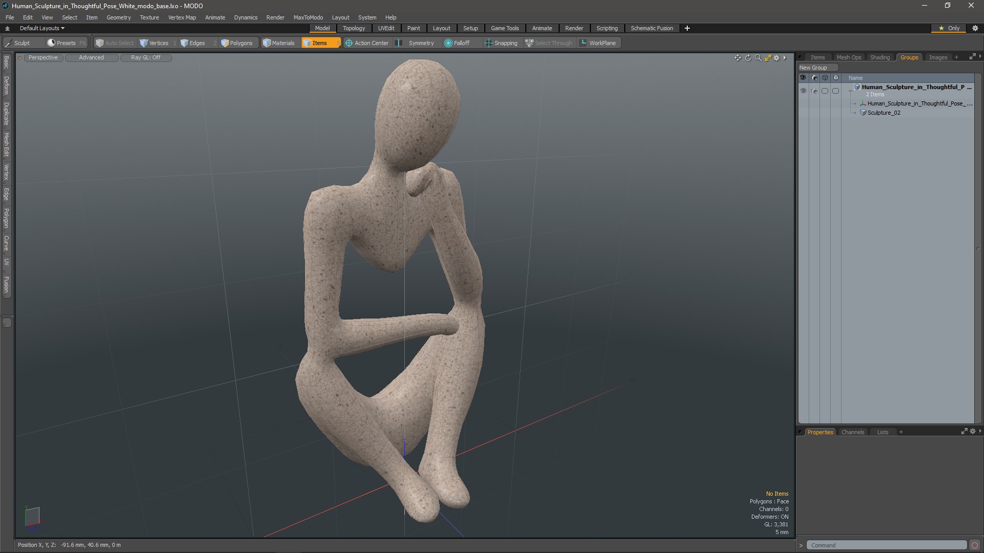 3D model Human Sculpture in Thoughtful Pose White