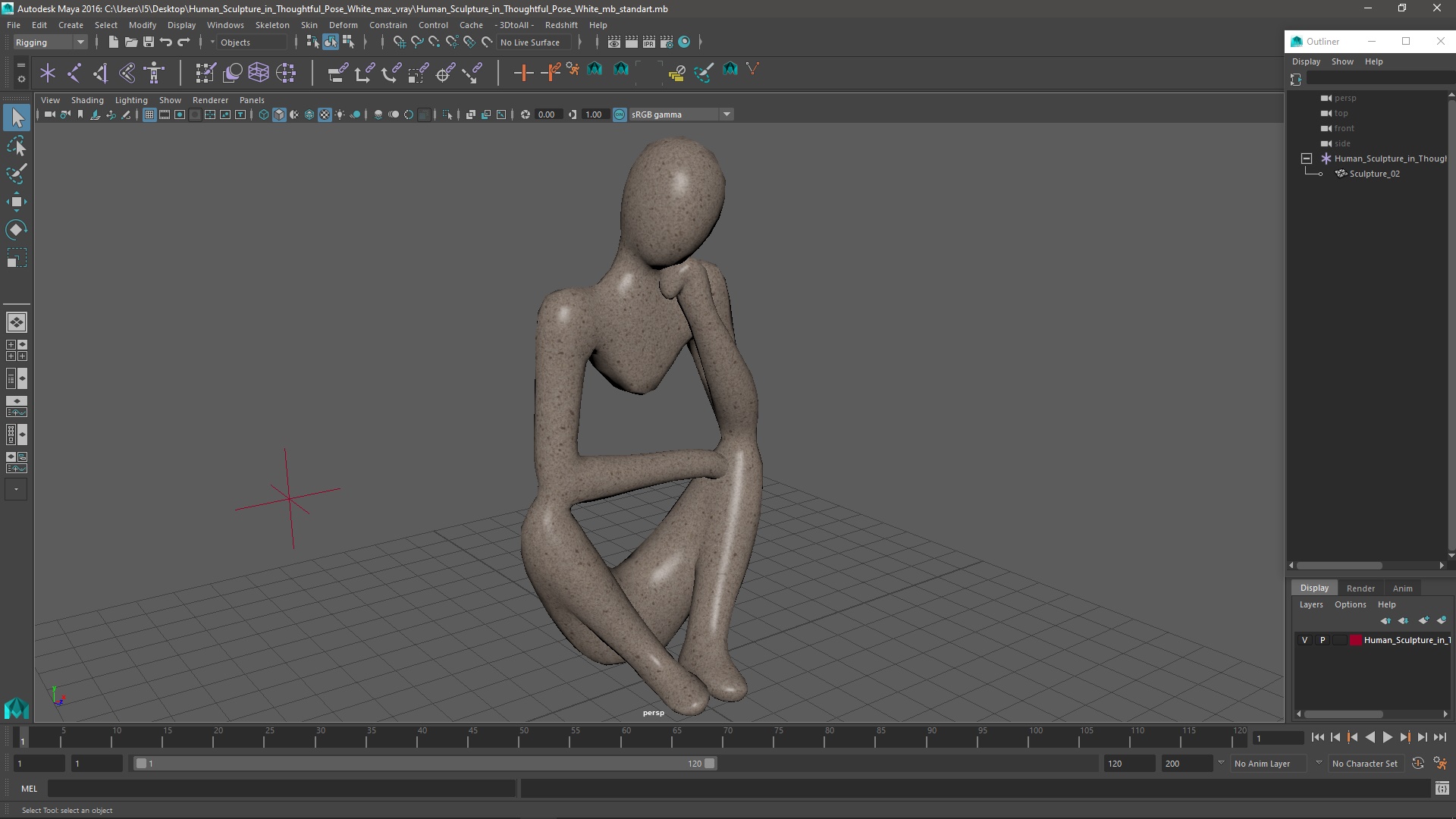3D model Human Sculpture in Thoughtful Pose White