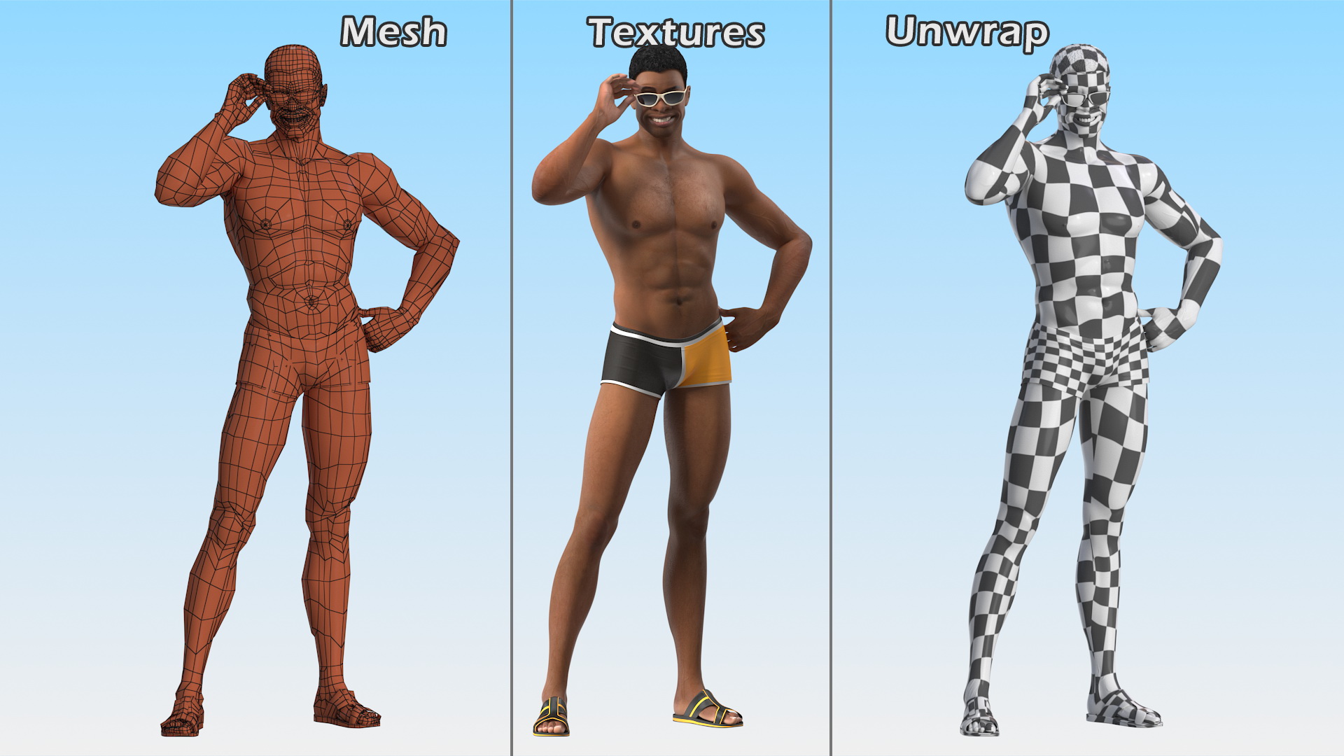 Light Skin Black Man in Swimwear 3D