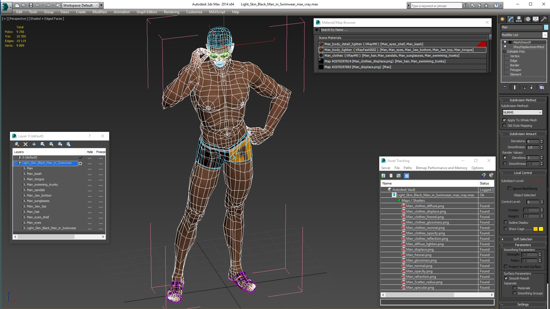 Light Skin Black Man in Swimwear 3D