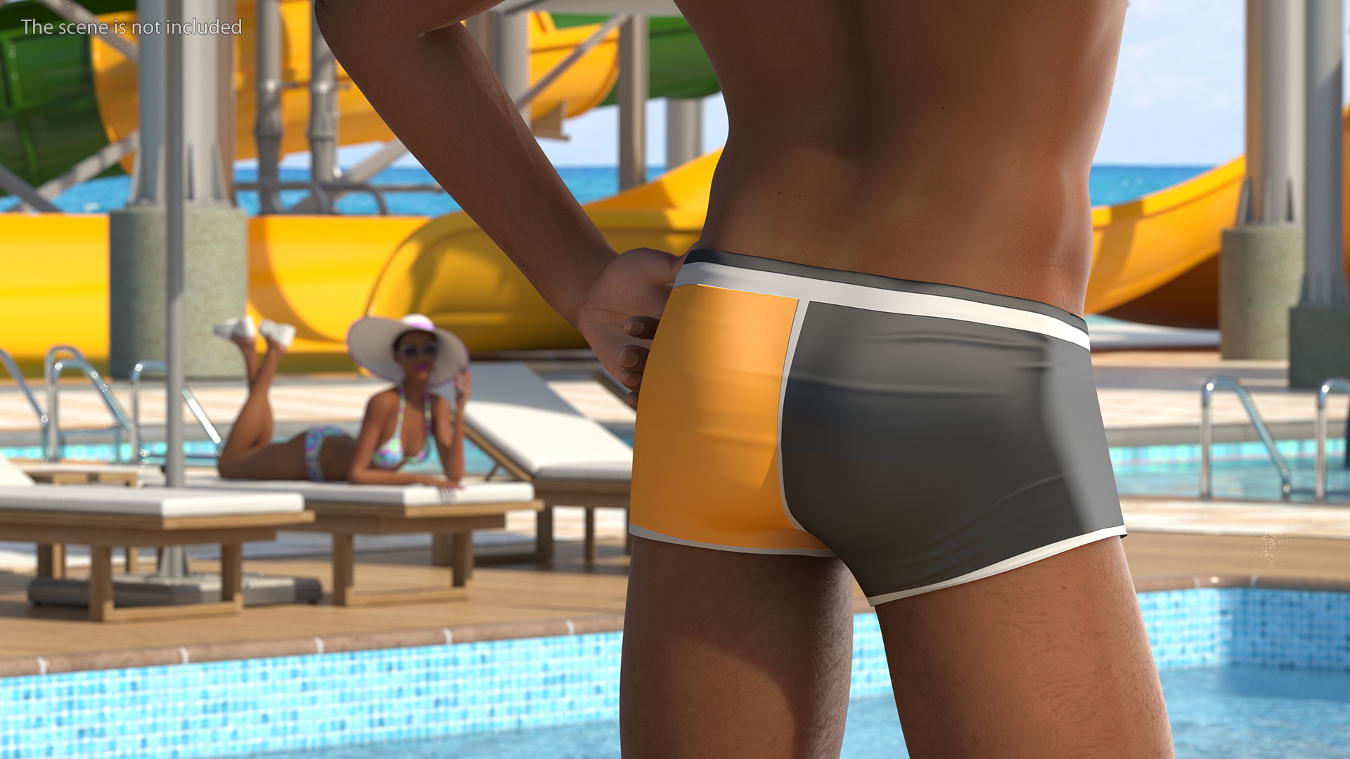 Light Skin Black Man in Swimwear 3D