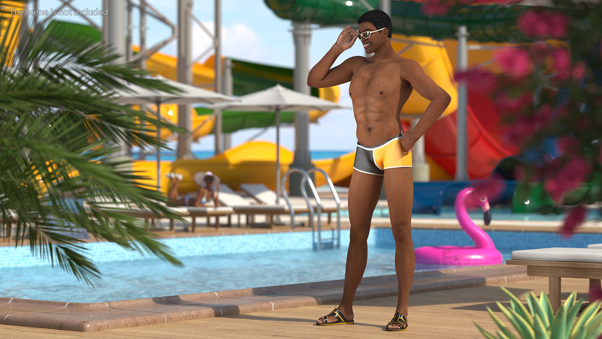 Light Skin Black Man in Swimwear 3D