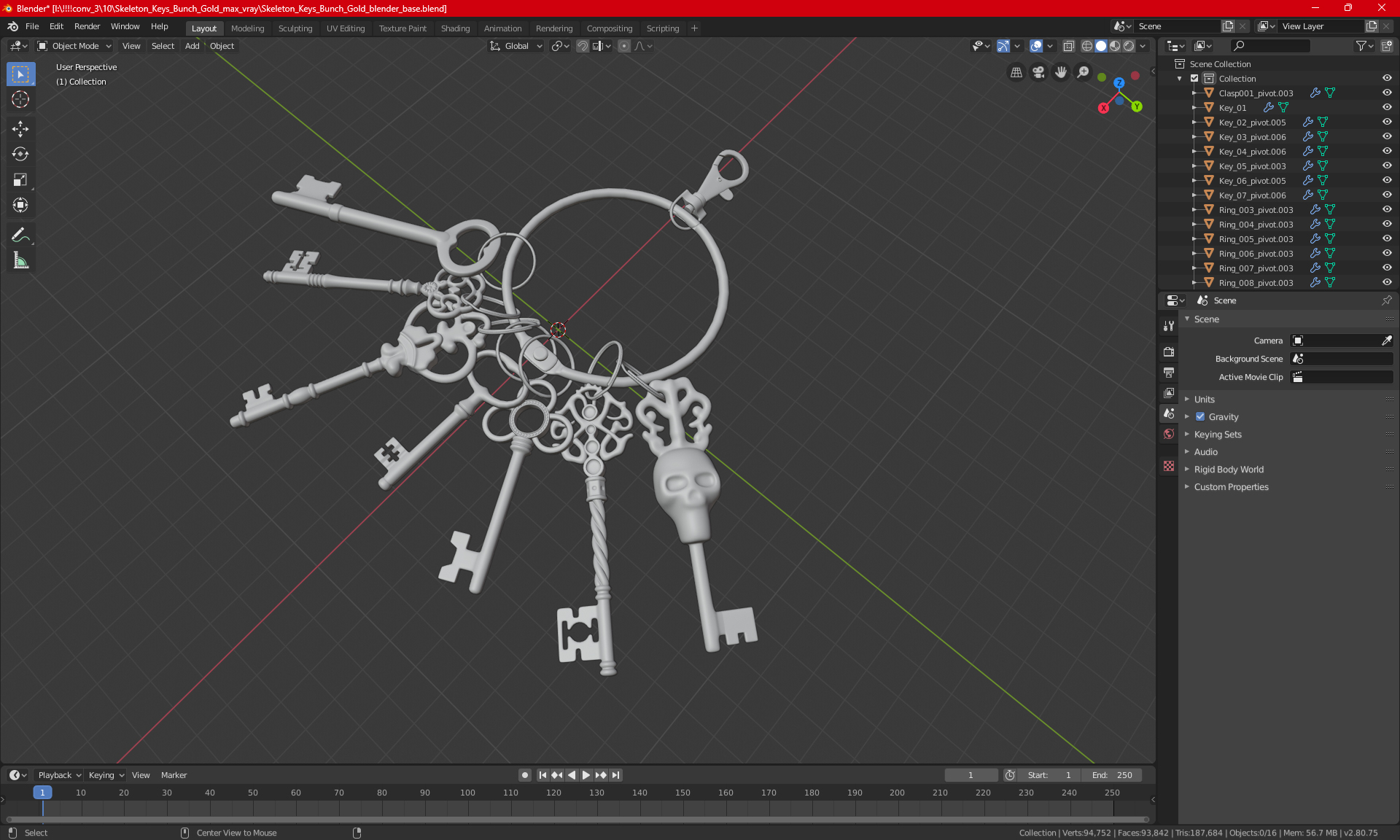 3D model Skeleton Keys Bunch Steel