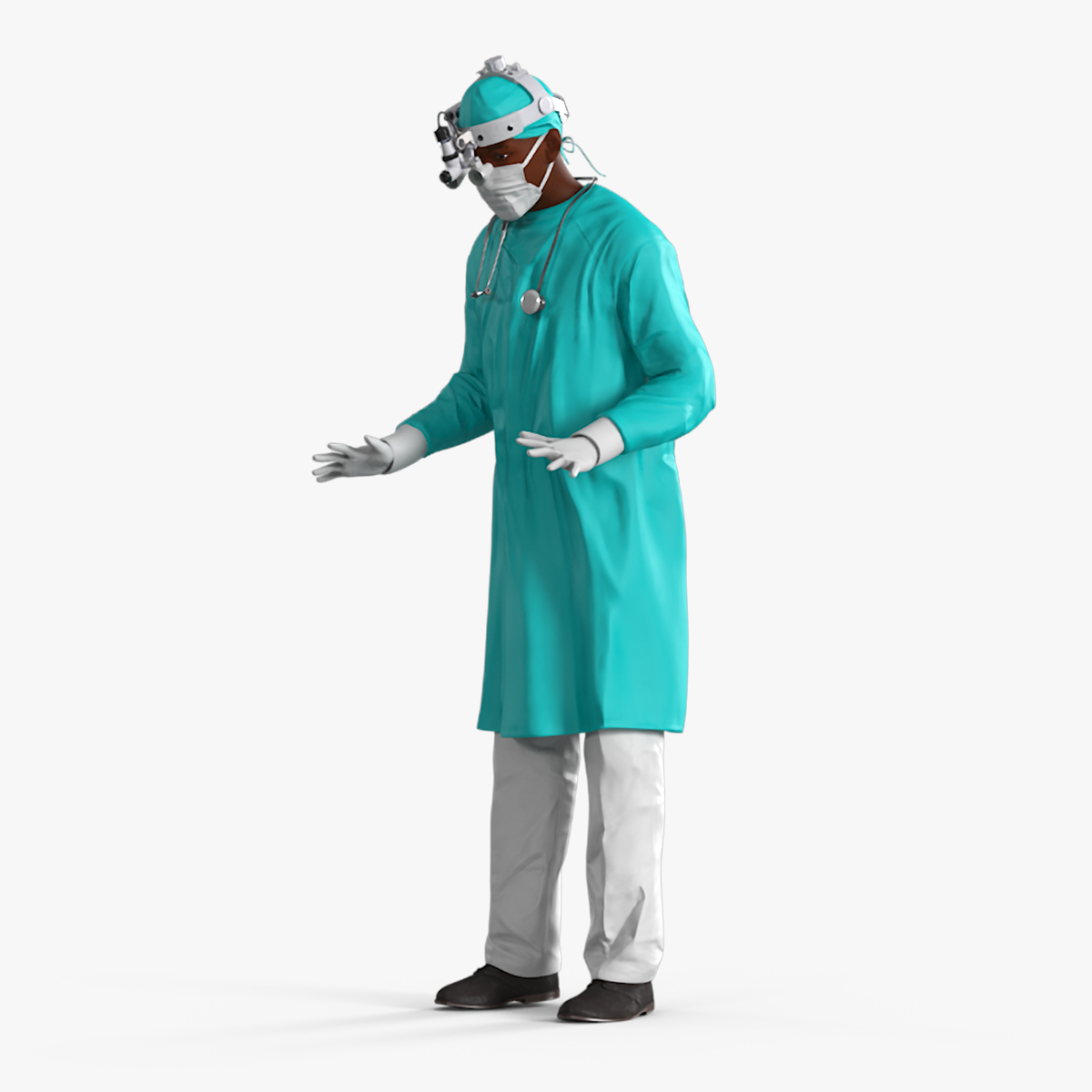 African Black Male Doctor with Surgical Headlight Loupe Rigged 3D