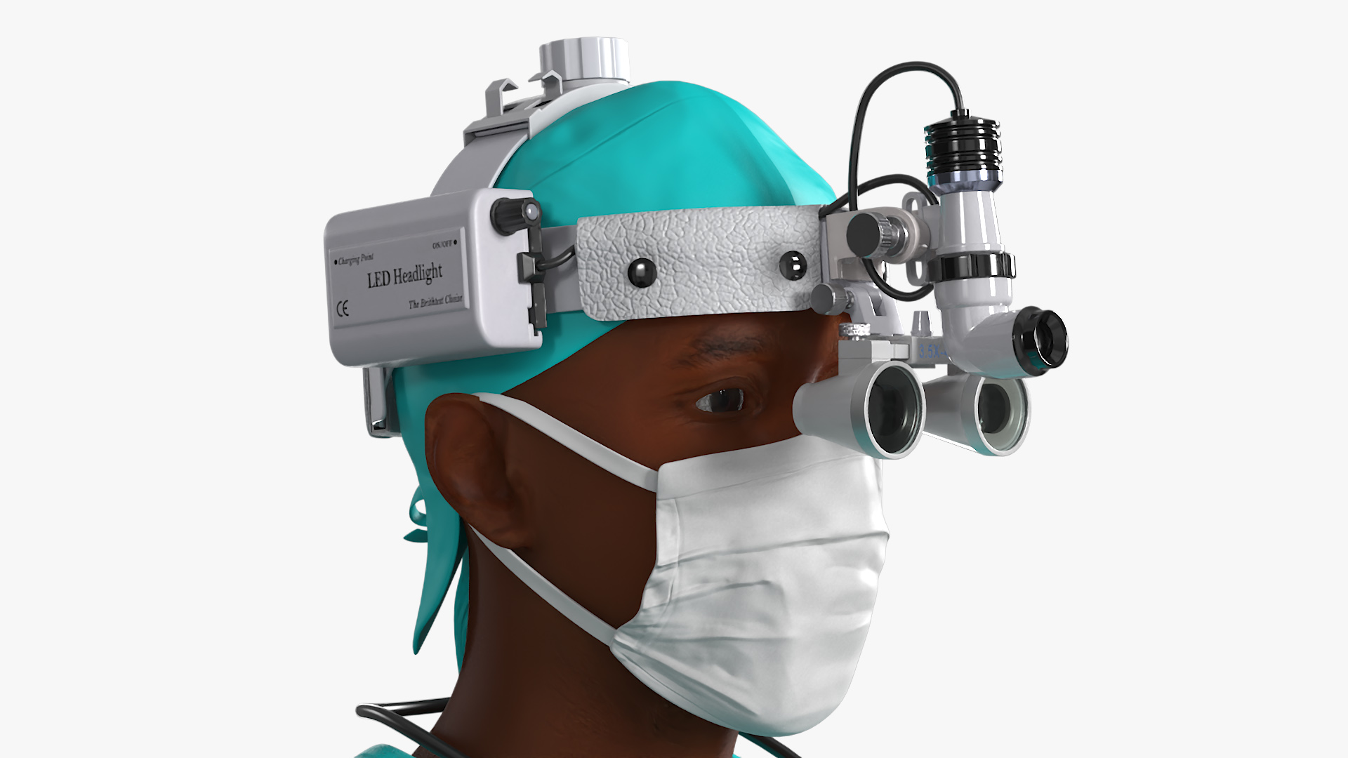 African Black Male Doctor with Surgical Headlight Loupe Rigged 3D