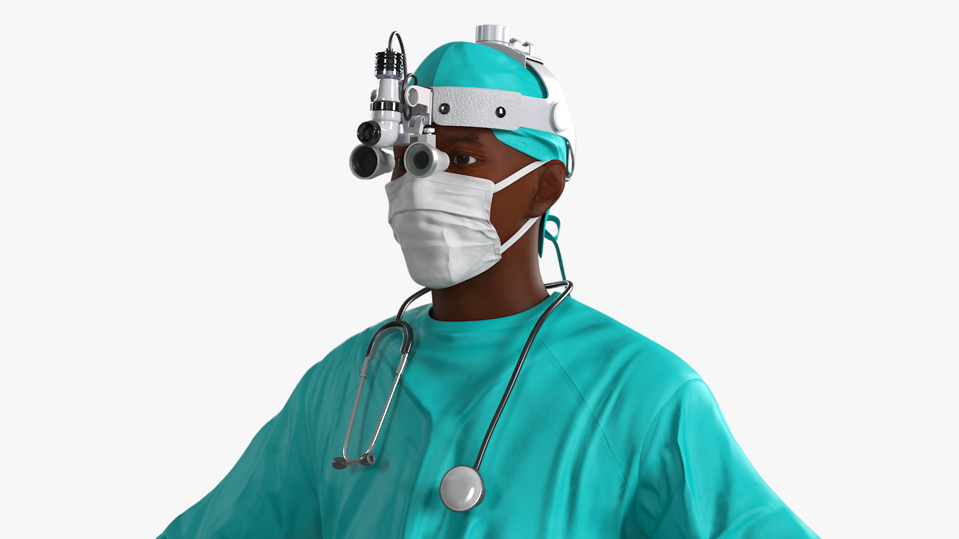 African Black Male Doctor with Surgical Headlight Loupe Rigged 3D