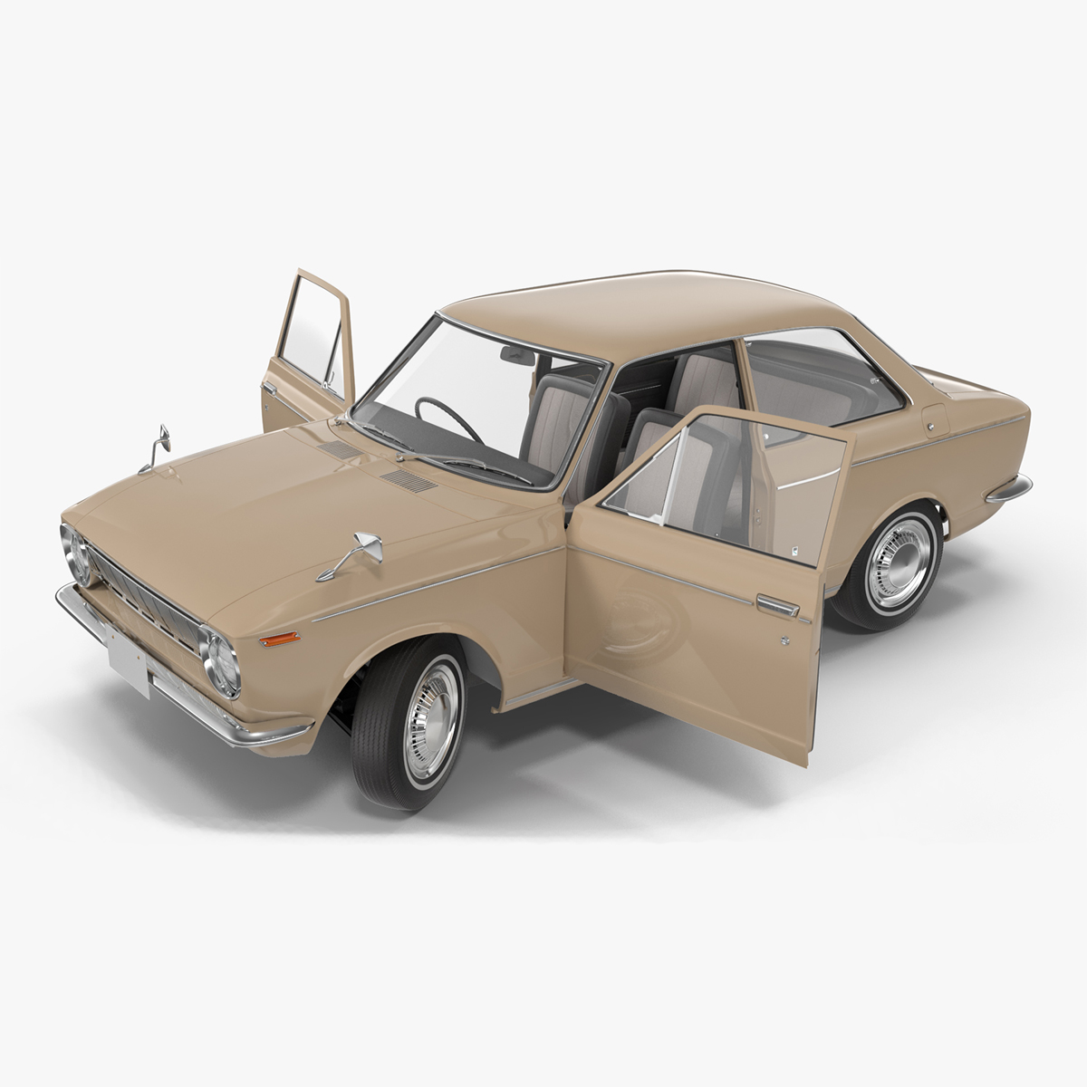 Vintage Beige Japanese Car Rigged for Maya 3D