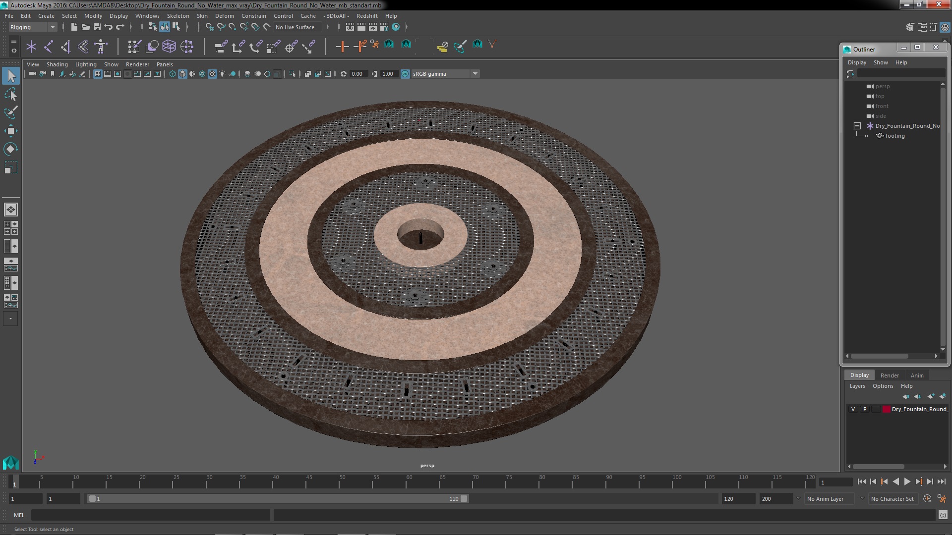 Dry Fountain Round No Water 3D
