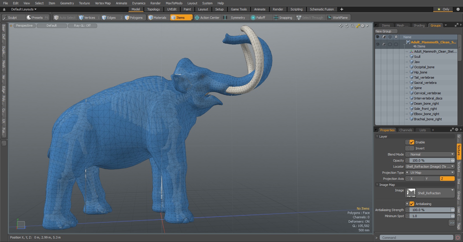 Adult Mammoth Clean Skeleton Shell Roar 3D model
