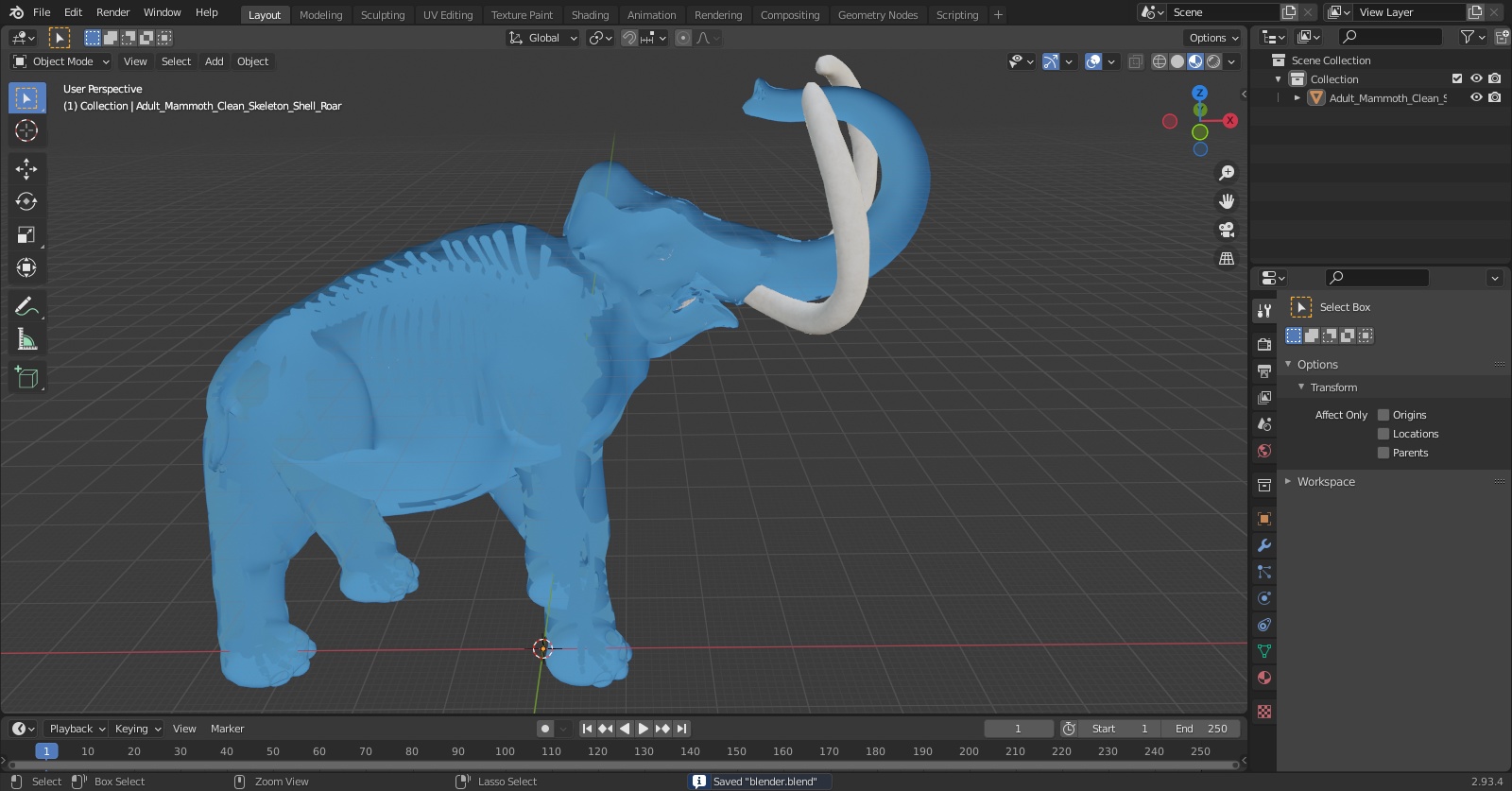 Adult Mammoth Clean Skeleton Shell Roar 3D model
