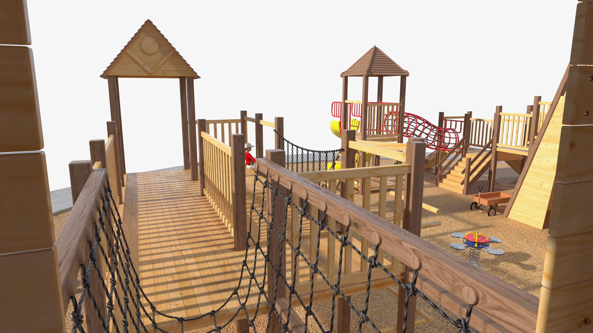 Wooden Playground with Children Playing 3D model
