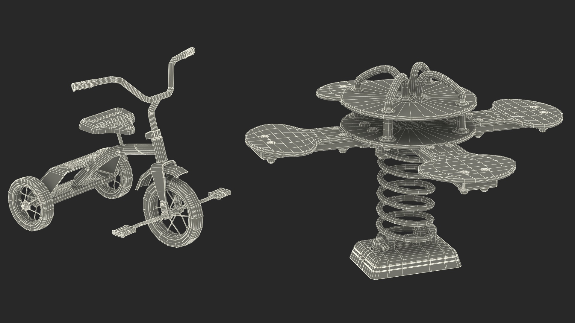 Wooden Playground with Children Playing 3D model