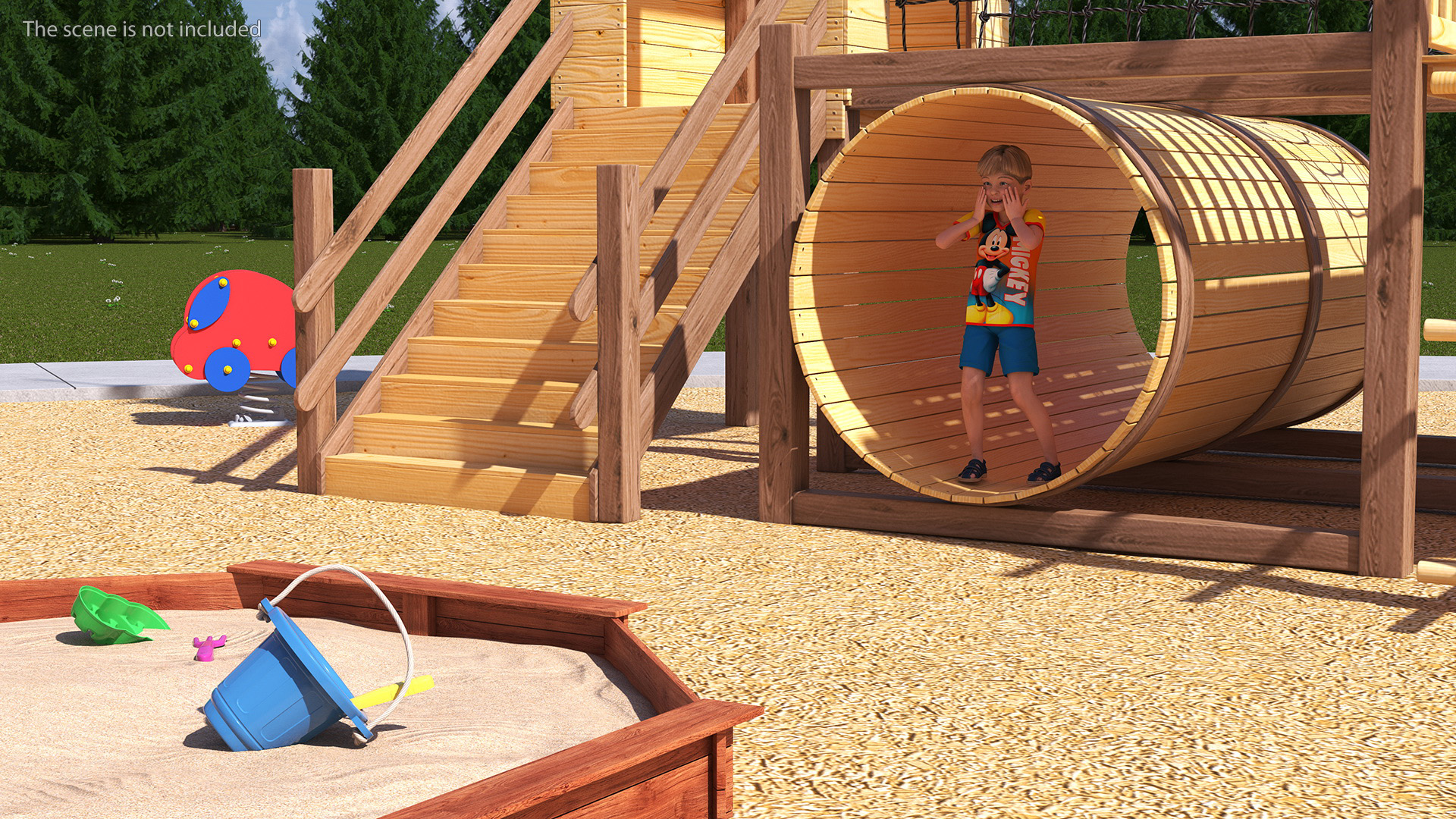 Wooden Playground with Children Playing 3D model