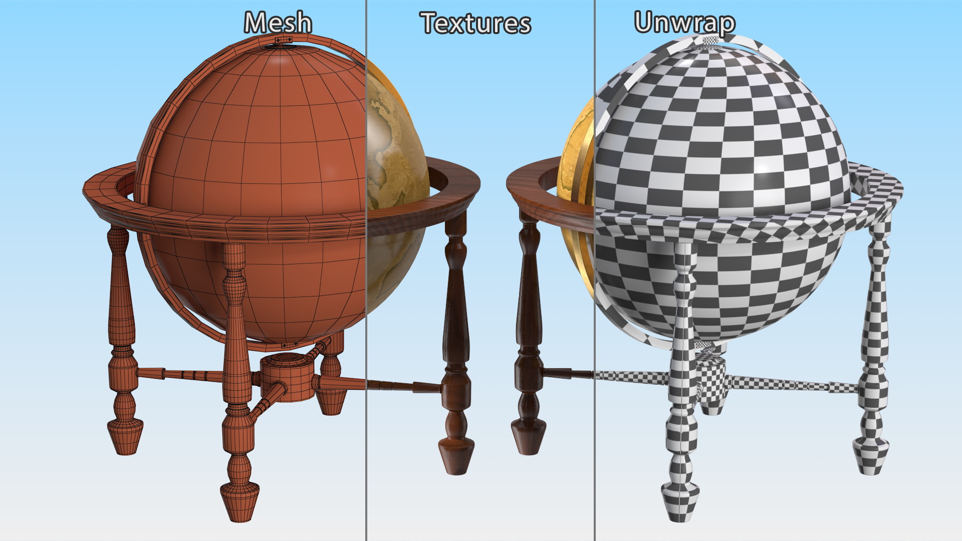 Floor Standing World Globe Antique 3D model