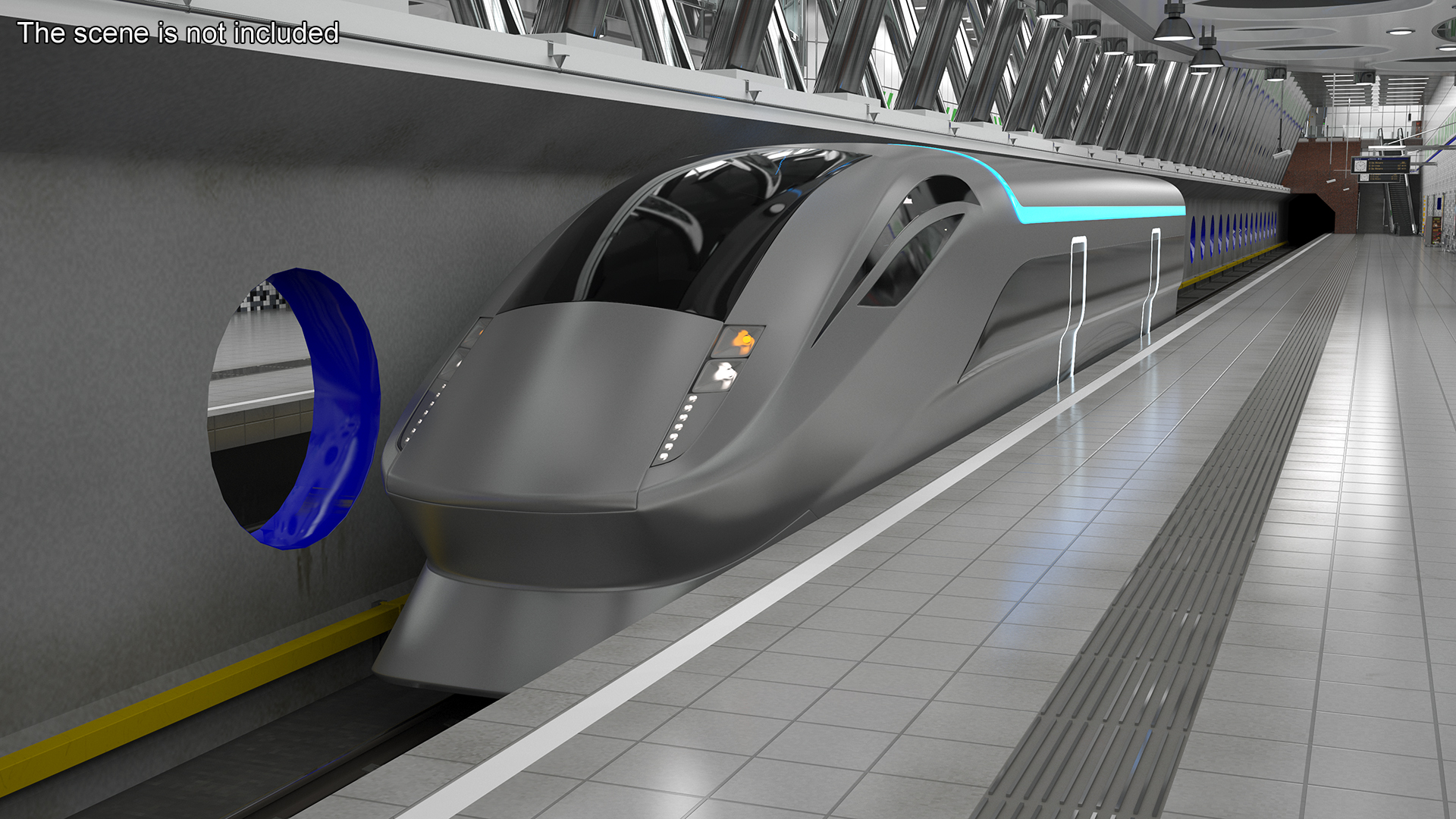 Futuristic Train Locomotive Silver 3D model