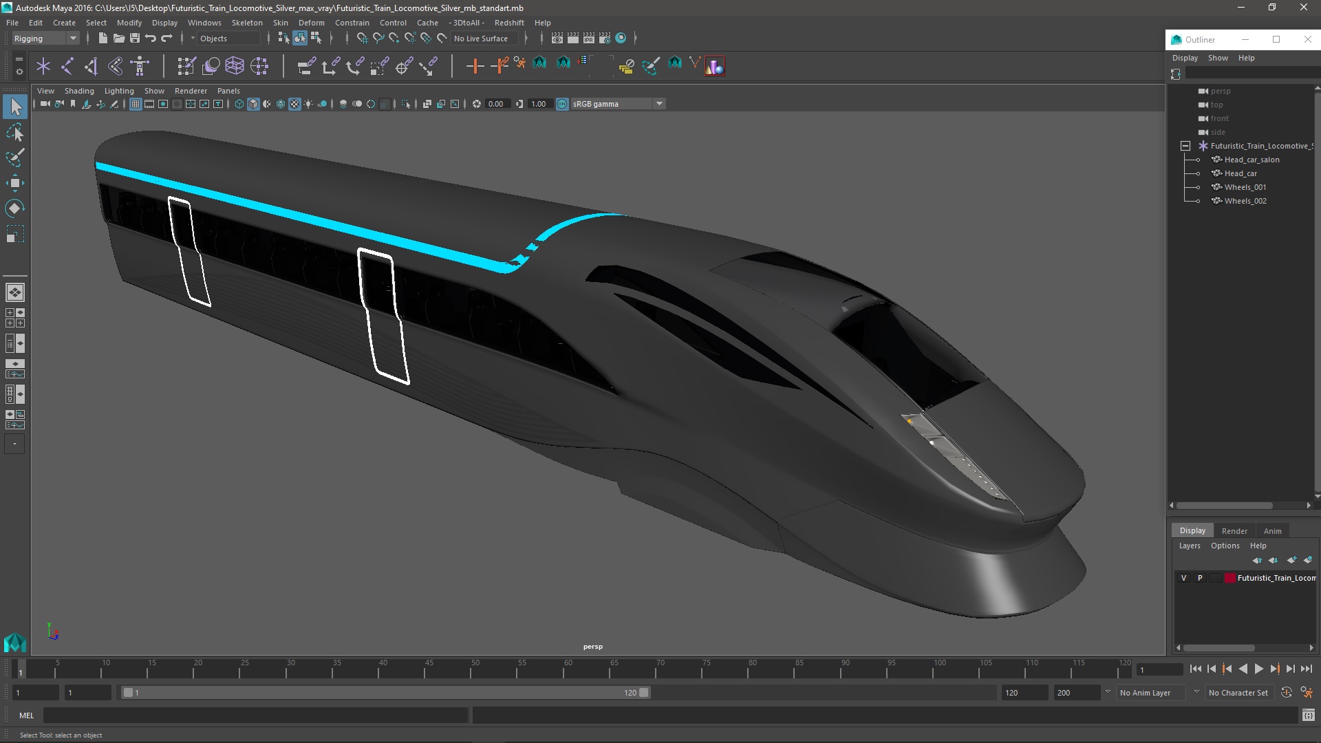 Futuristic Train Locomotive Silver 3D model