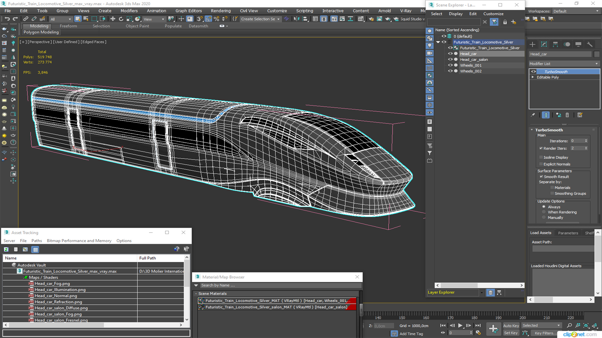 Futuristic Train Locomotive Silver 3D model