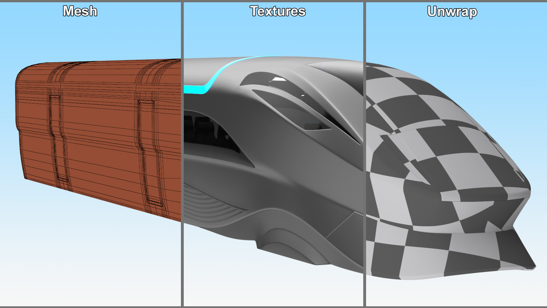 Futuristic Train Locomotive Silver 3D model