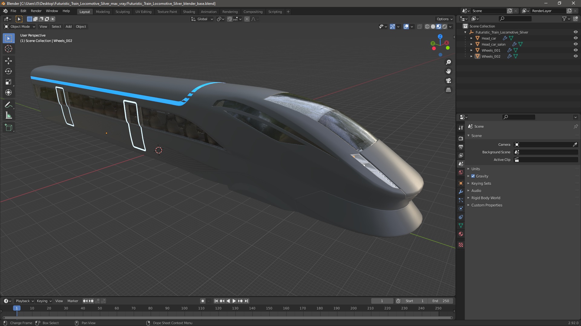Futuristic Train Locomotive Silver 3D model