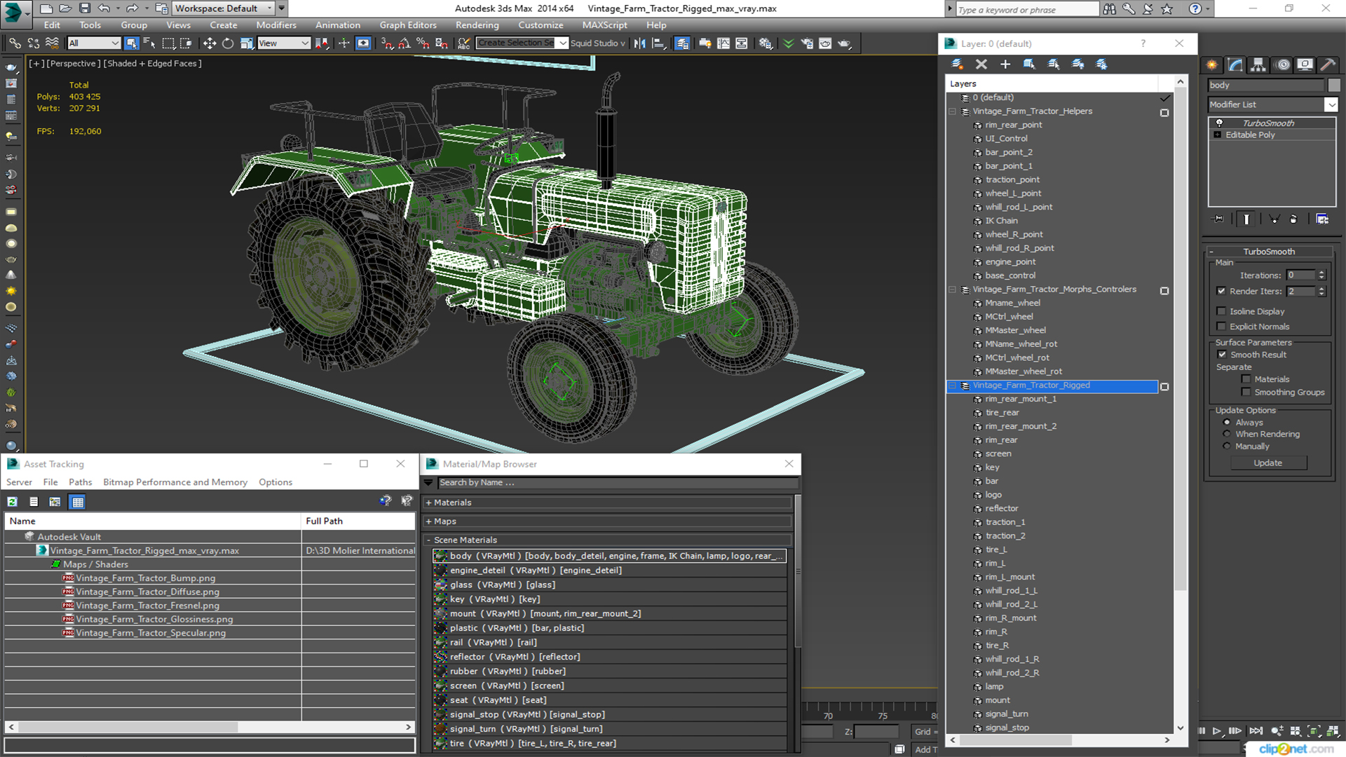 3D Vintage Farm Tractor Rigged for Maya