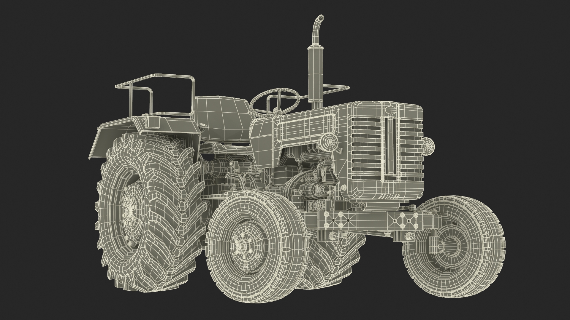 3D Vintage Farm Tractor Rigged for Maya