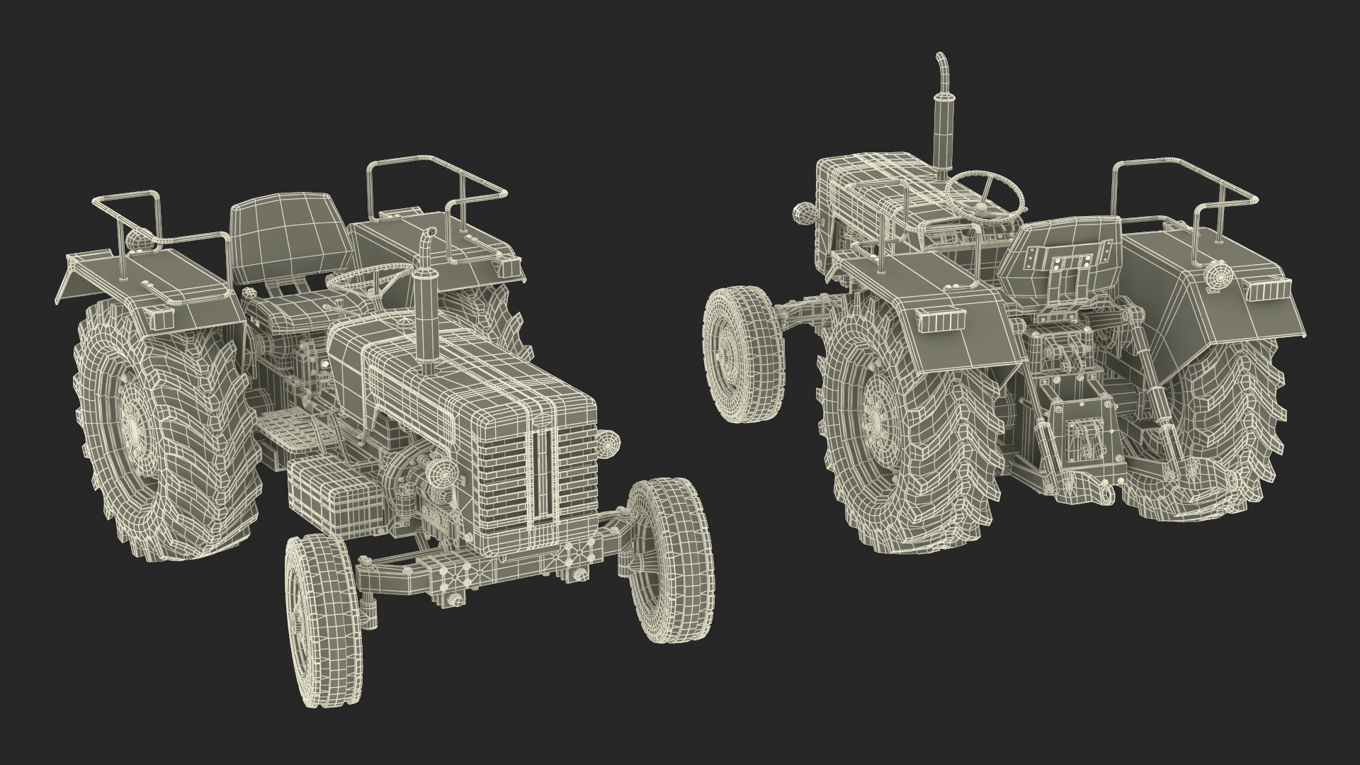 3D Vintage Farm Tractor Rigged for Maya