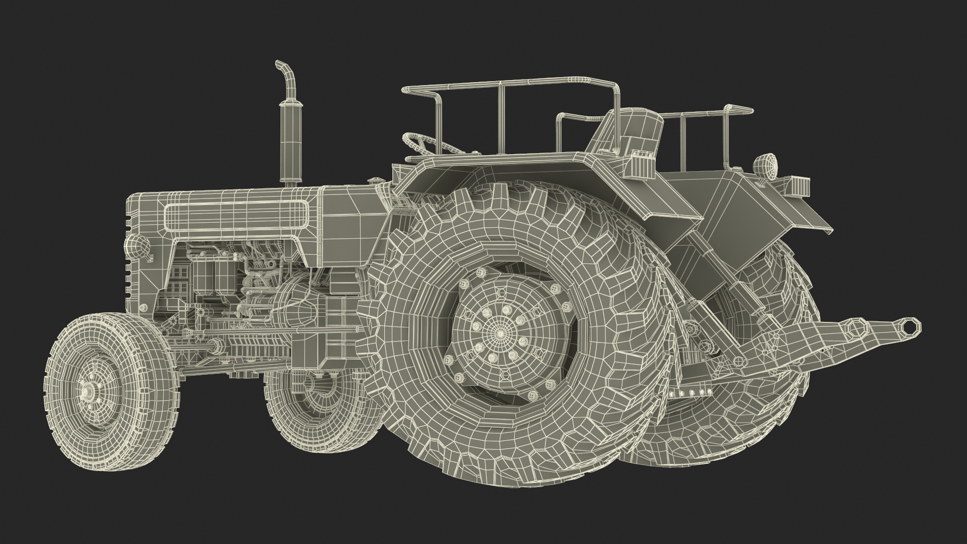 3D Vintage Farm Tractor Rigged for Maya