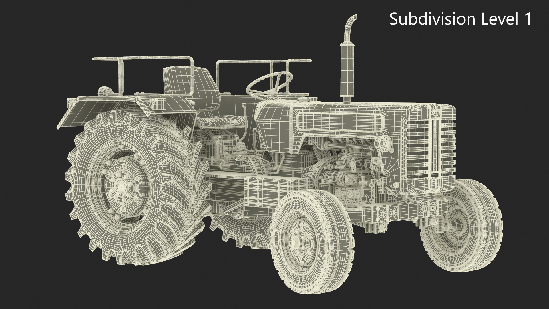 3D Vintage Farm Tractor Rigged for Maya