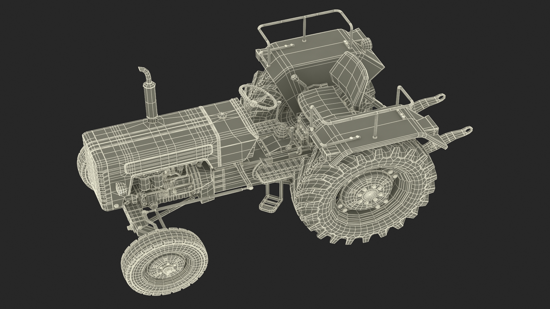 3D Vintage Farm Tractor Rigged for Maya