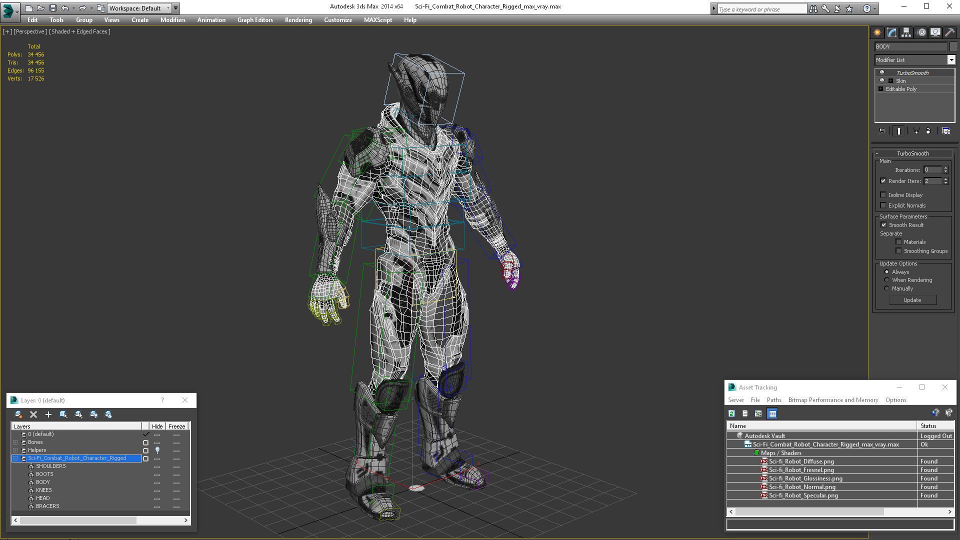 3D model Sci-Fi Combat Robot Character Rigged for Maya