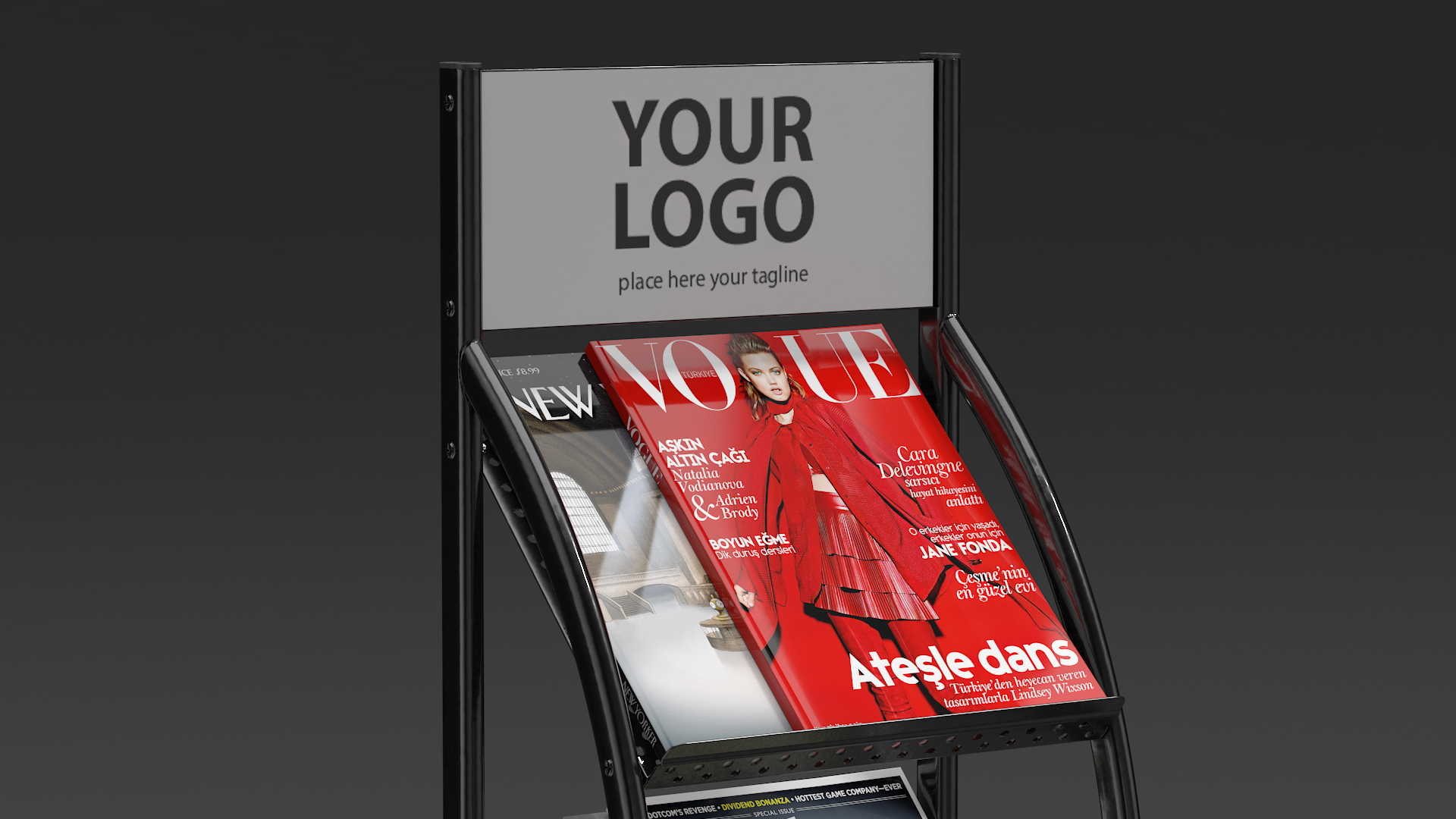 3D Magazine Display Stand Black with Magazines model
