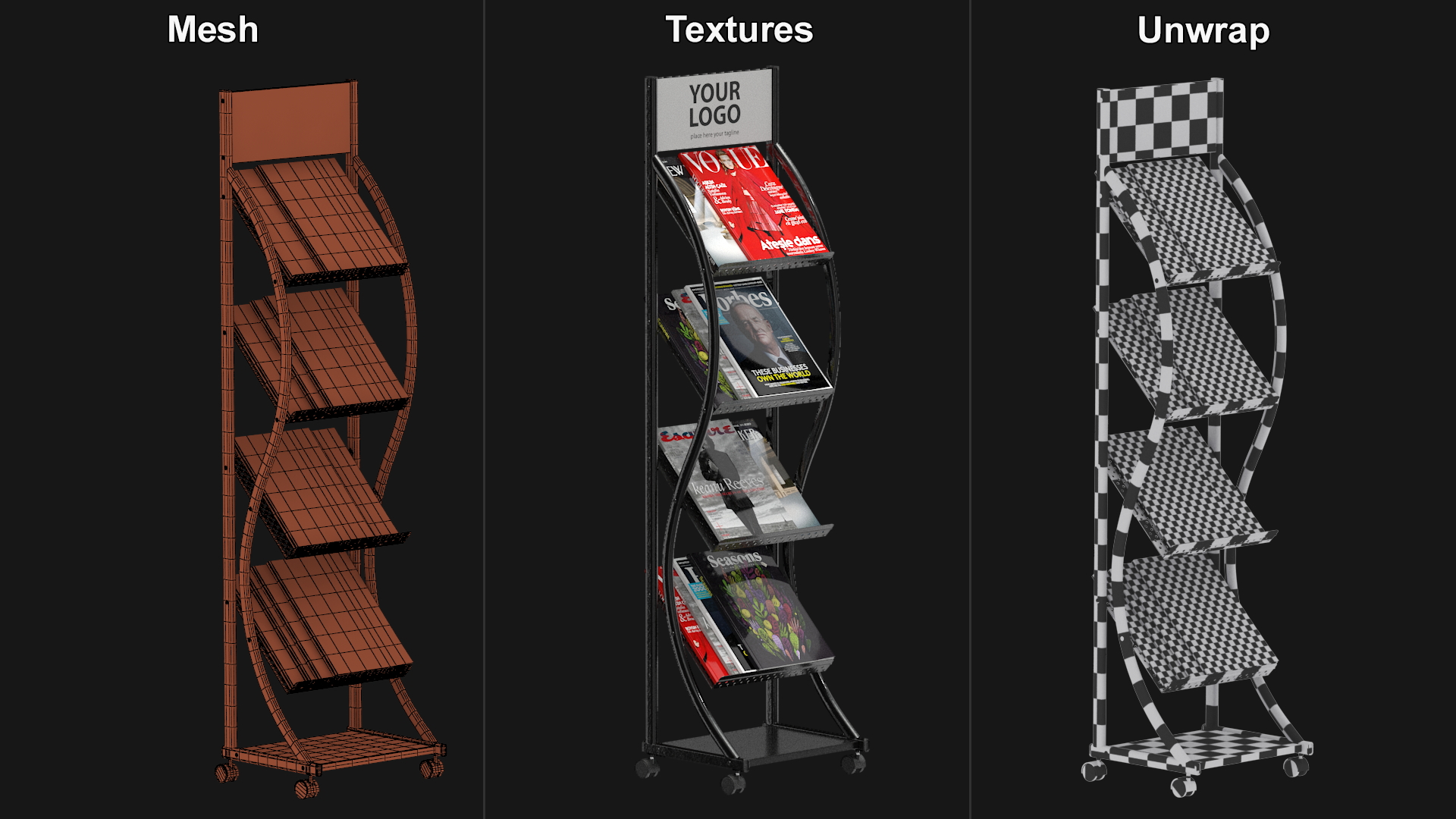 3D Magazine Display Stand Black with Magazines model