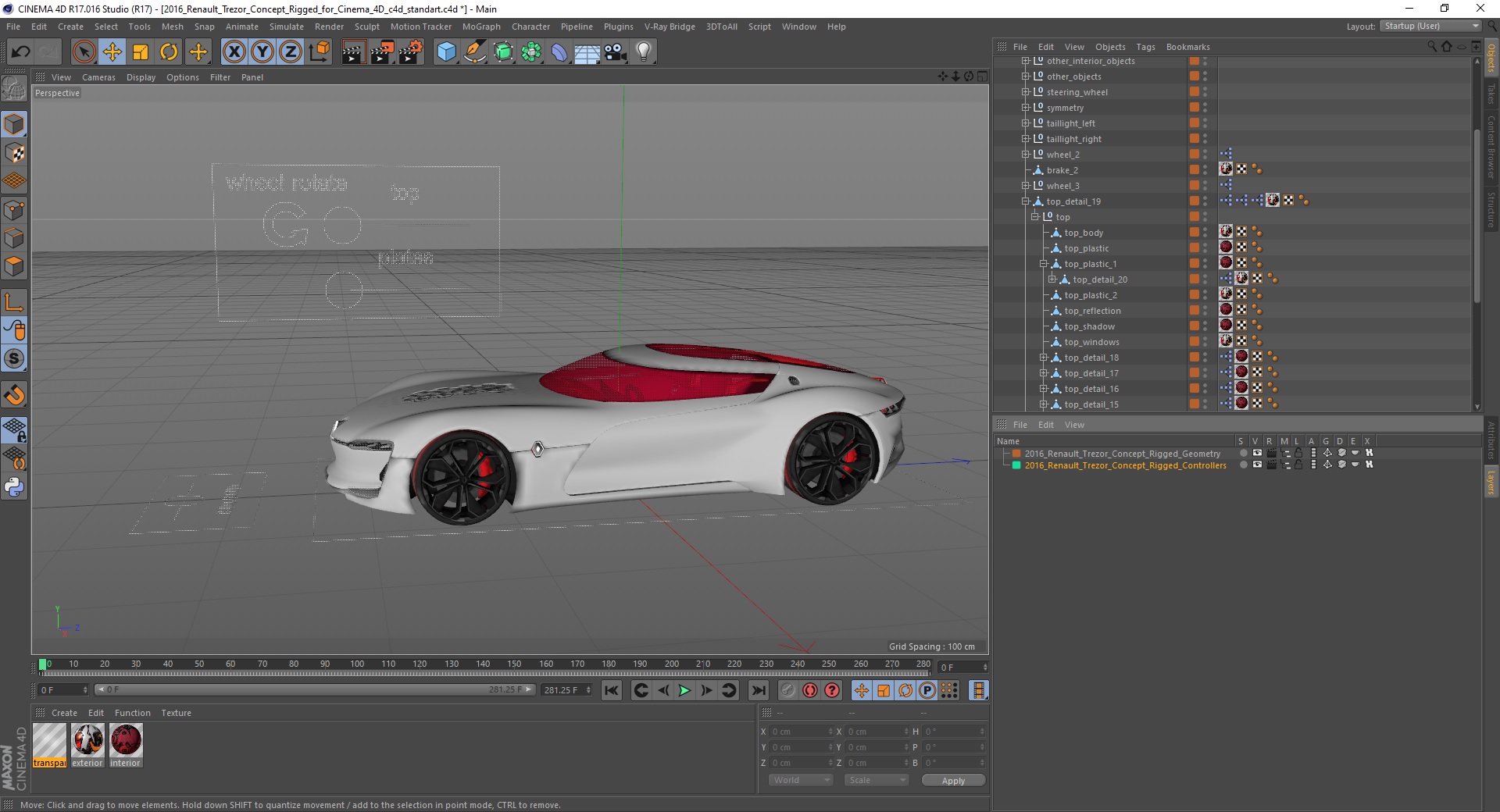 3D 2016 Renault Trezor Concept Rigged for Cinema 4D model