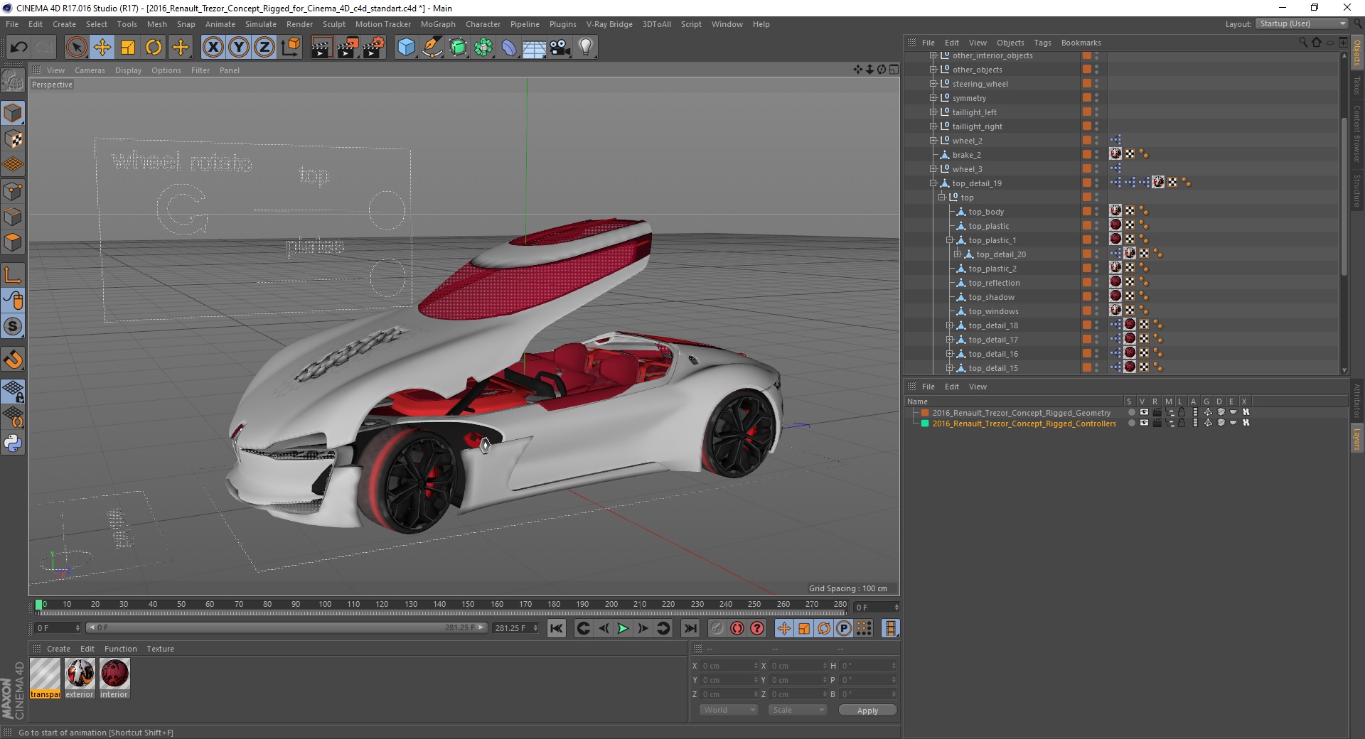 3D 2016 Renault Trezor Concept Rigged for Cinema 4D model