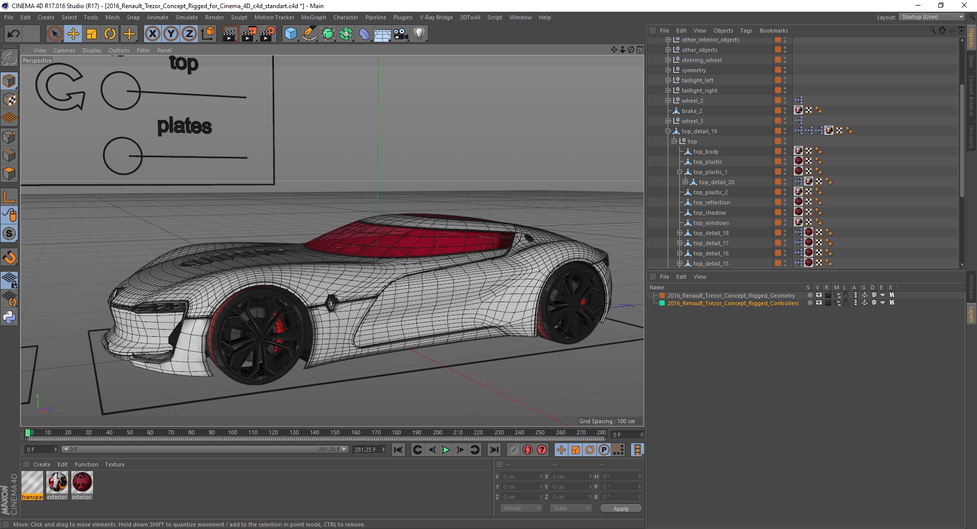 3D 2016 Renault Trezor Concept Rigged for Cinema 4D model