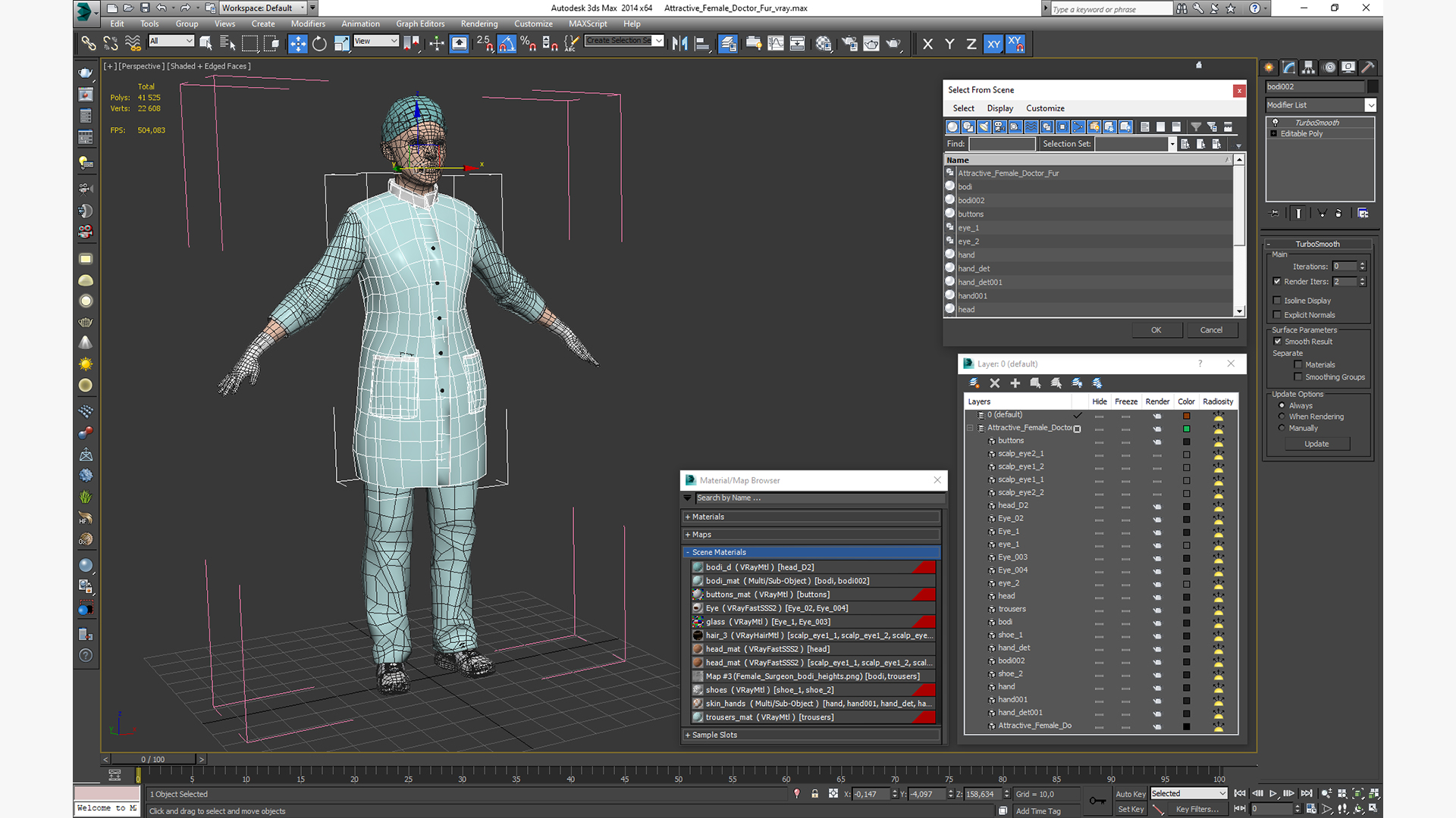 3D Attractive Female Doctor Fur model