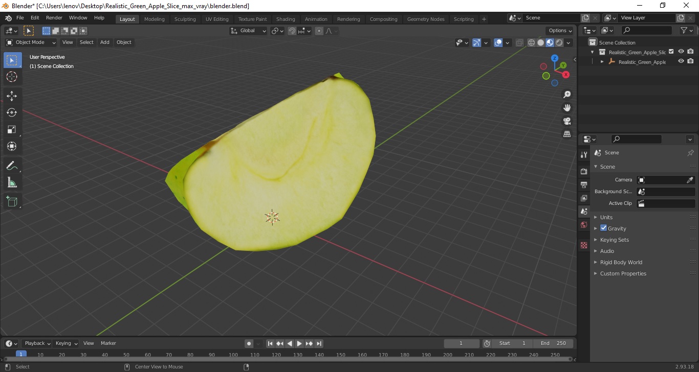 Realistic Green Apple Slice 3D