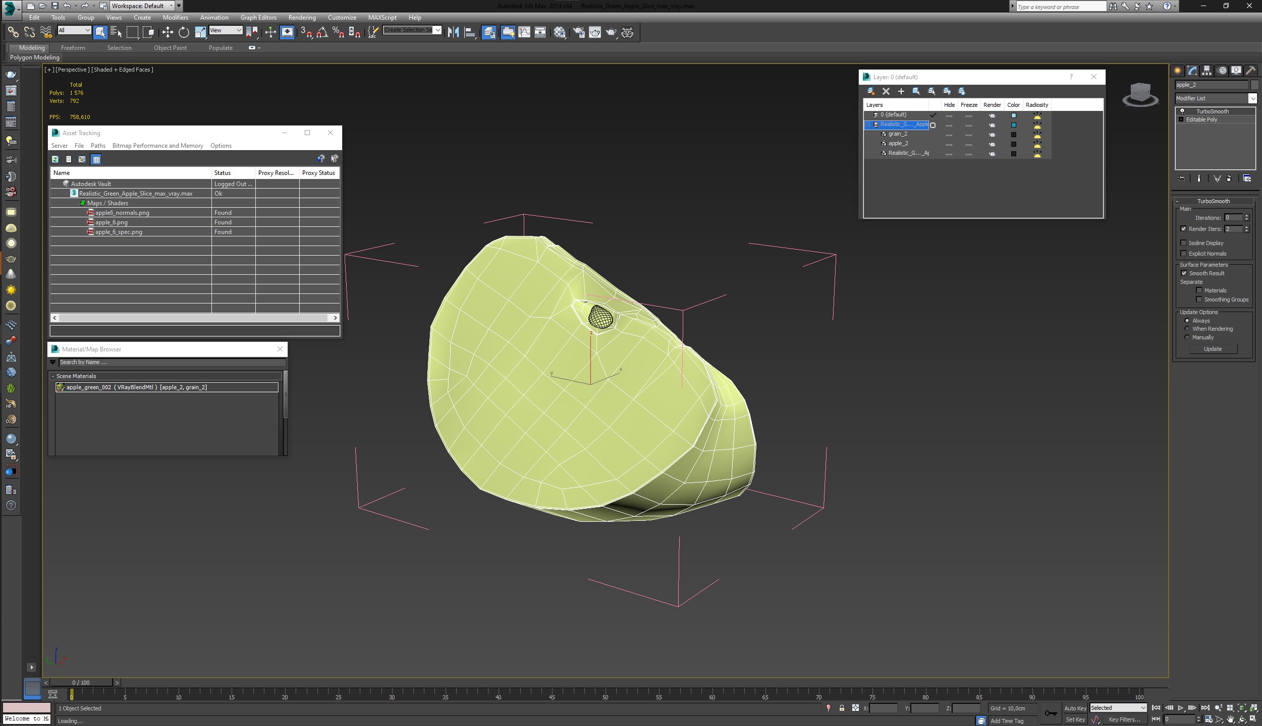 Realistic Green Apple Slice 3D