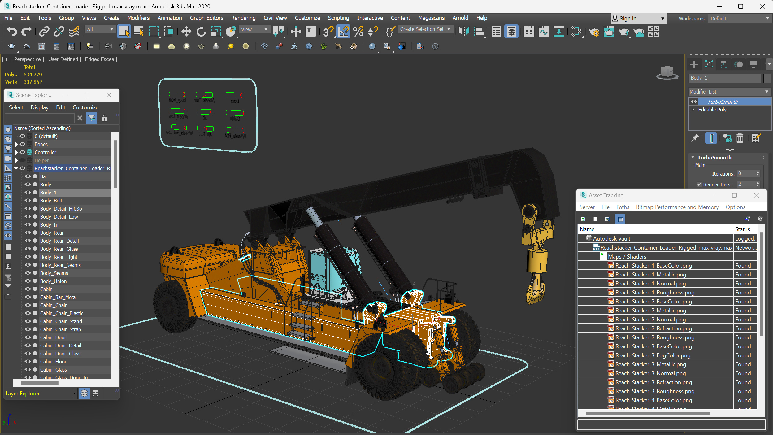 3D Reachstacker Container Loader Rigged