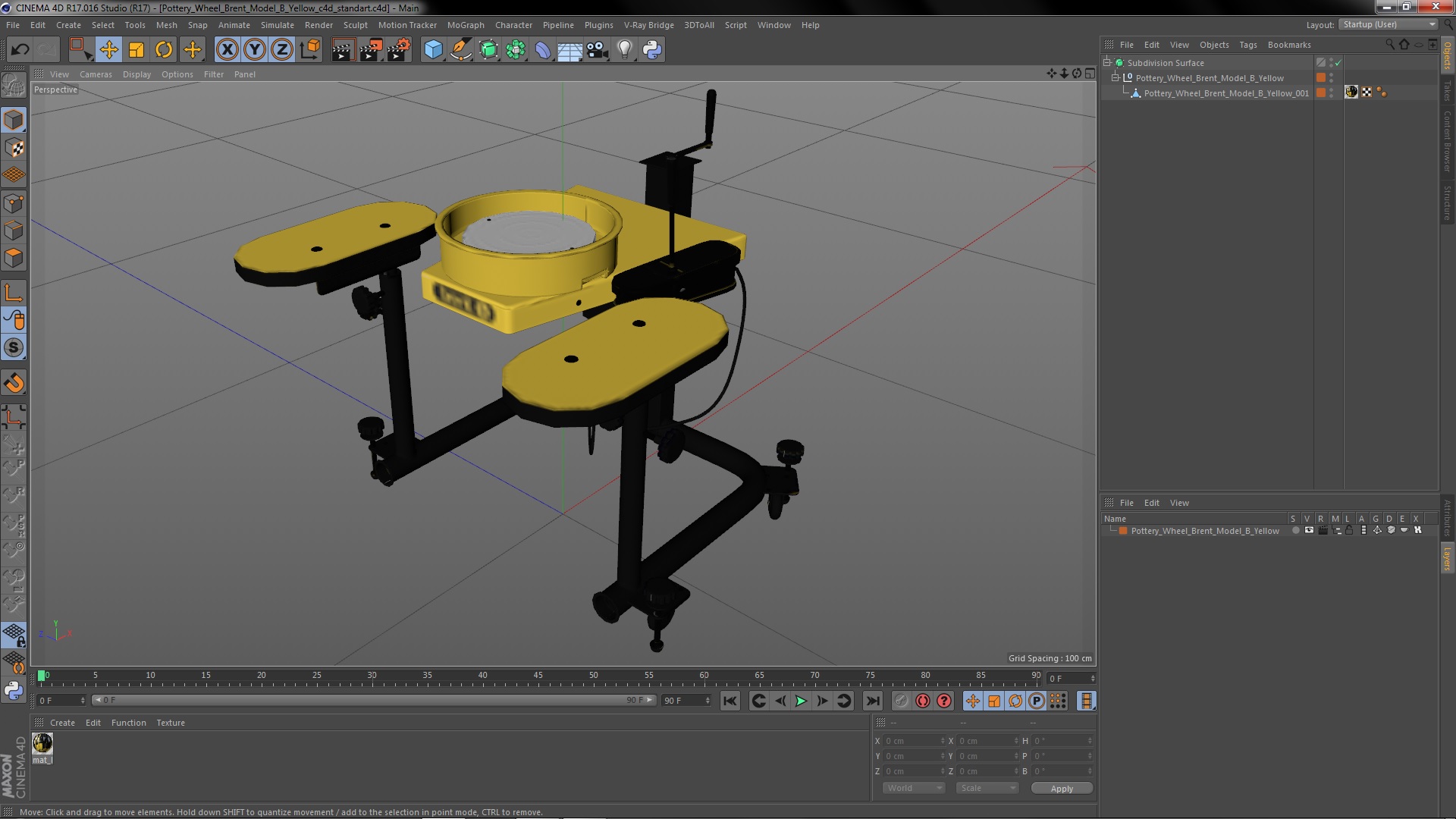 Pottery Wheel Brent Model B Yellow 3D model