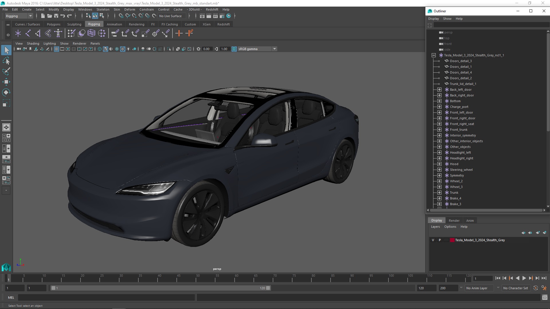 3D Tesla Model 3 2024 Stealth Grey