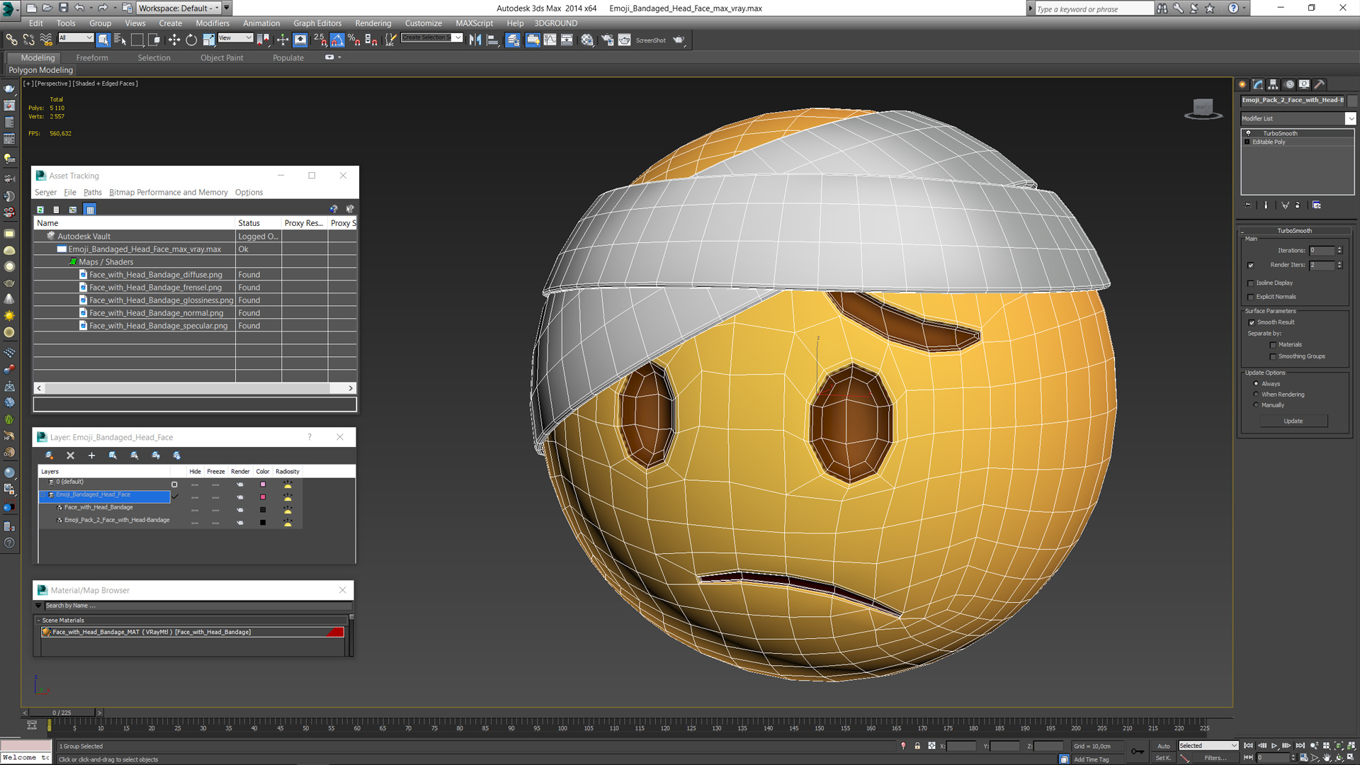 Emoji Bandaged Head Face 3D model